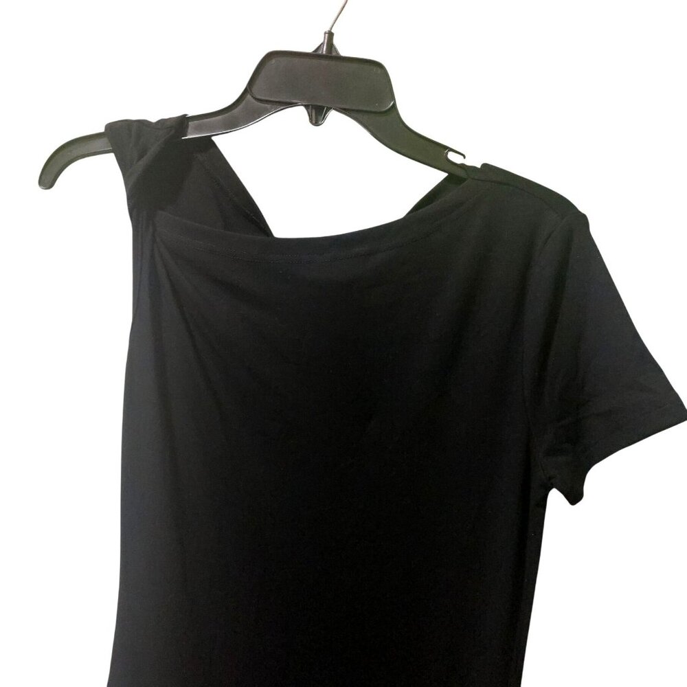 NWT Commense Black Maxi Dress Short Sleeves Size Medium~Stretch Top~Pockets - Picture 10 of 10